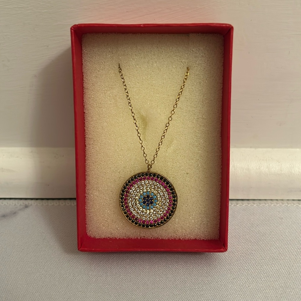 Round Sparkly Evil Eye Necklace